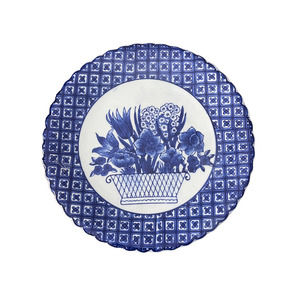 Vintage‎ Chinese Pottery Dinner Plate Blue White Floral Pattern Motif Basket 10"